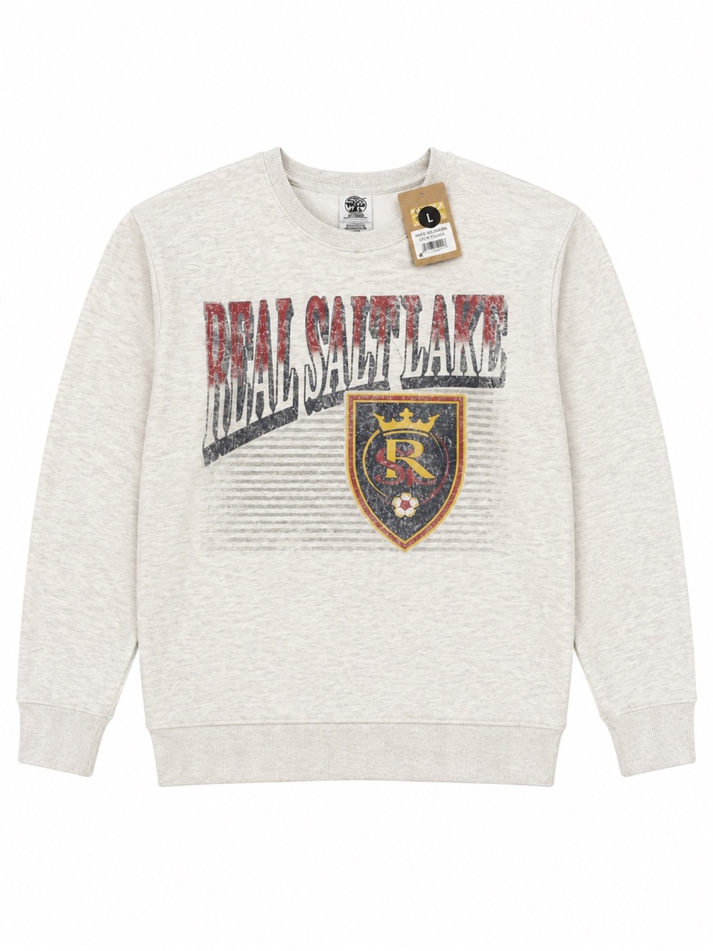 Rivalry Threads Oatmeal Crewneck with Red & Navy Graphic